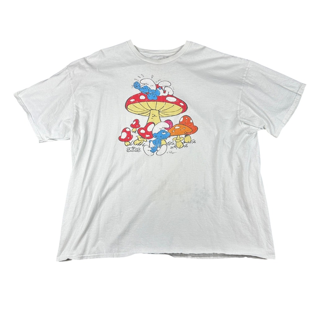 Smurfs Mushroom Graphic Tee White 3XL Mens Streetwear Psychcore Cotton T-Shirt